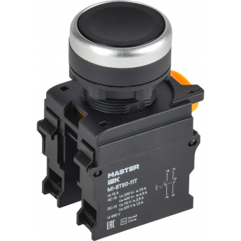 Кнопка с фиксацией d=22мм IEK MASTER MI-BT60-11T-3-21-K02 1NO+1NC чёрная